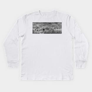 Barbed wire, in B&W Kids Long Sleeve T-Shirt